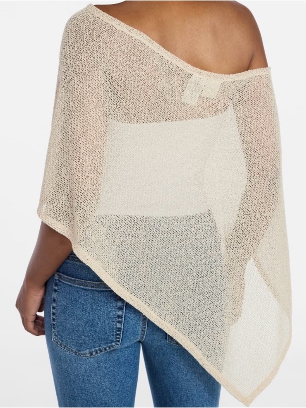Asymmetrical Hem Sheer Knit Off-Shoulder Poncho Top - Picture 2 of 4